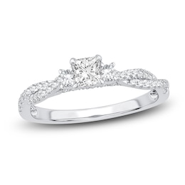 Diamond 3-Stone Engagement Ring 5/8 ct tw Princess/Round 14K White Gold