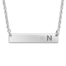 Bar Necklace Diamond Accents White Gold-Plated Sterling SIlver 18"