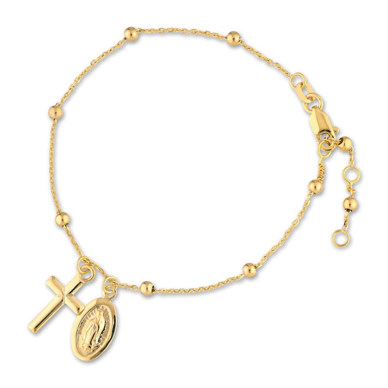 Virgin Mary/Cross Bracelet 14K Yellow Gold 7.25"