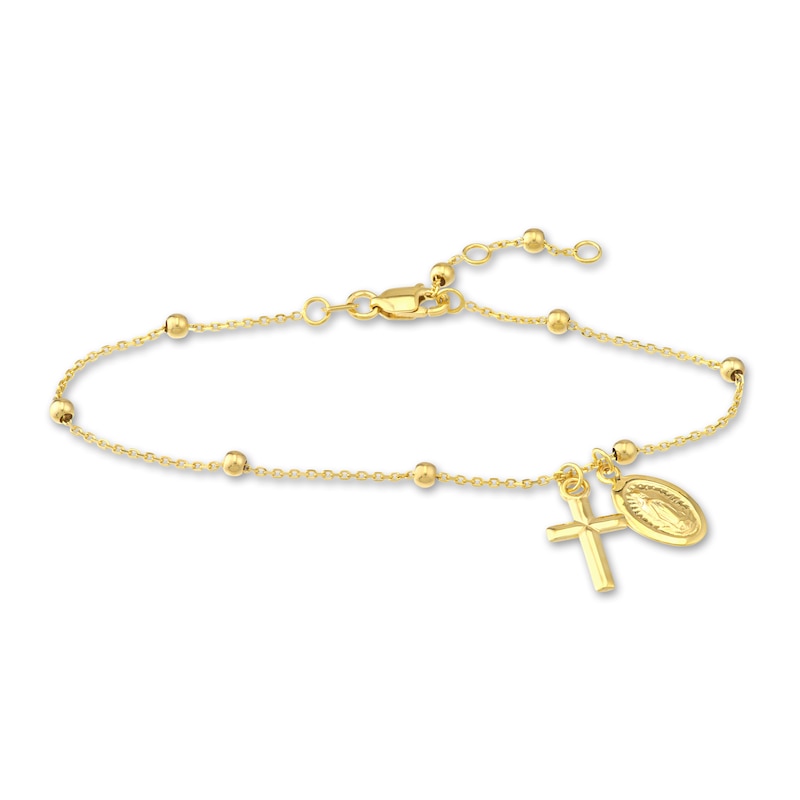 Main Image 2 of Virgin Mary/Cross Bracelet 14K Yellow Gold 7.25"