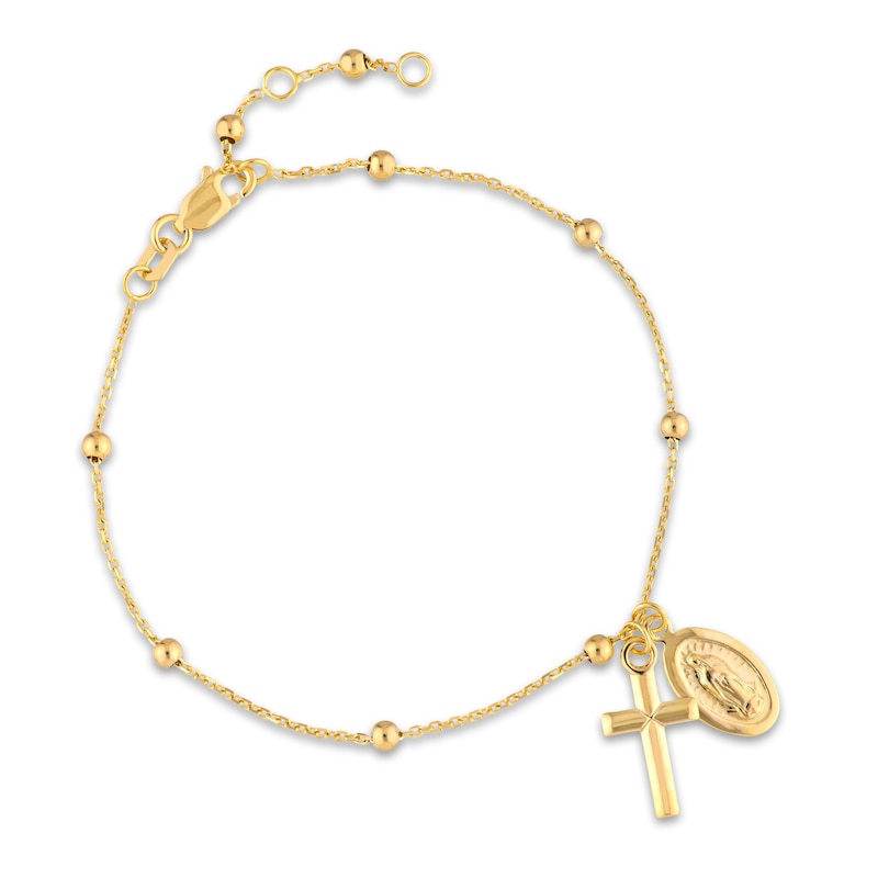 Virgin Mary/Cross Bracelet 14K Yellow Gold 7.25"
