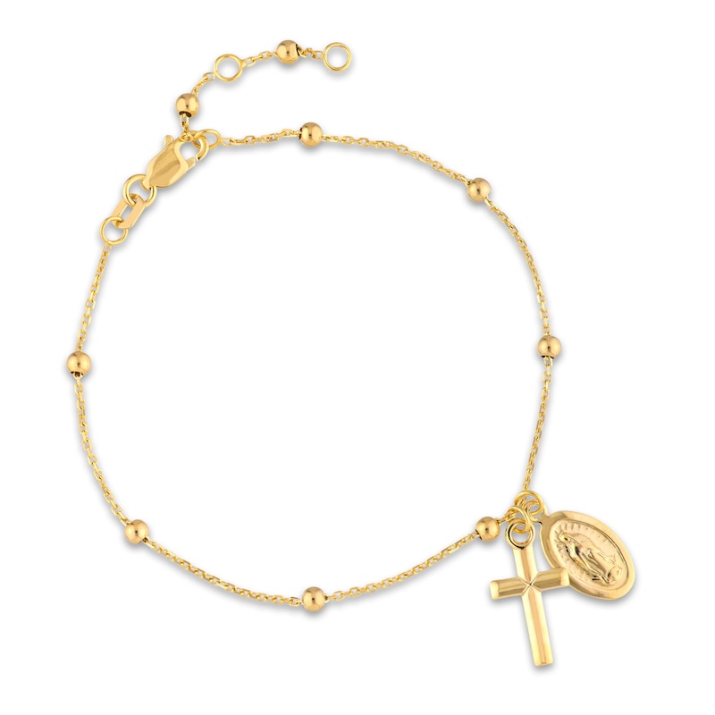 Main Image 3 of Virgin Mary/Cross Bracelet 14K Yellow Gold 7.25"