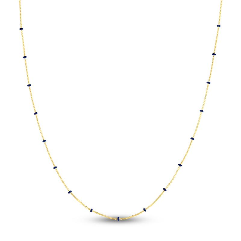 Main Image 1 of Solid Station Necklace Navy Blue Enamel 14K Yellow Gold 18"