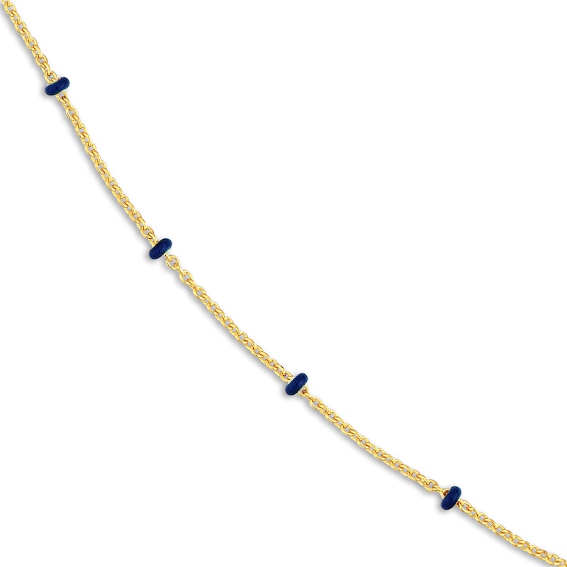 Main Image 2 of Solid Station Necklace Navy Blue Enamel 14K Yellow Gold 18"