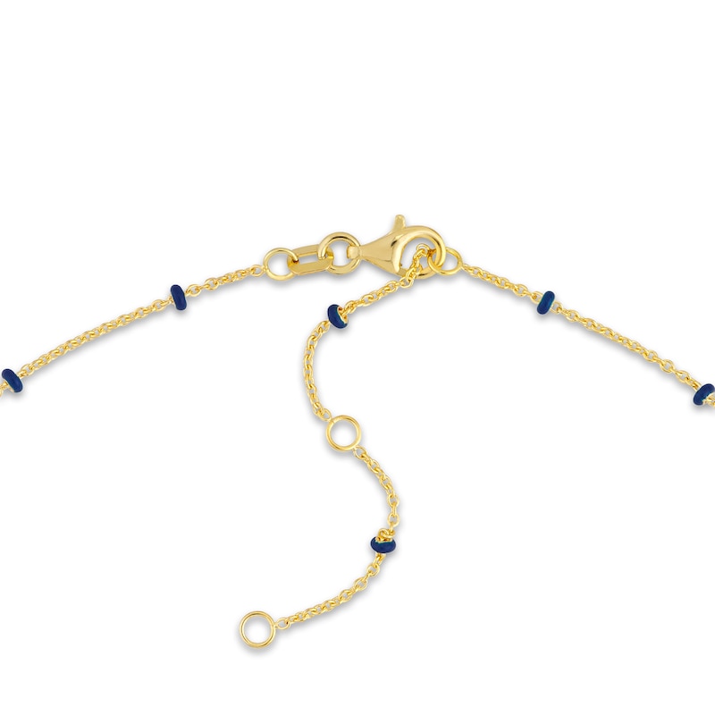Main Image 3 of Solid Station Necklace Navy Blue Enamel 14K Yellow Gold 18"