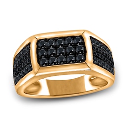 Men's Black Diamond Anniversary Ring 3/4 ct tw Round 14K Yellow Gold