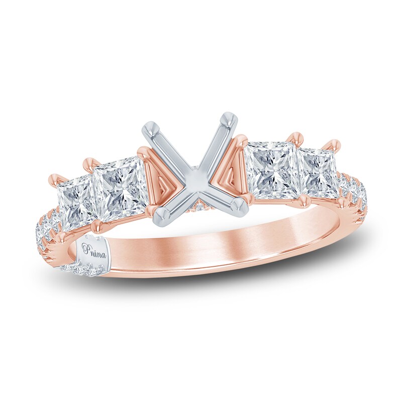 Pnina Tornai Lab-Created Diamond Engagement Ring Setting 1-3/8 ct tw Princess/Round 14K Rose Gold