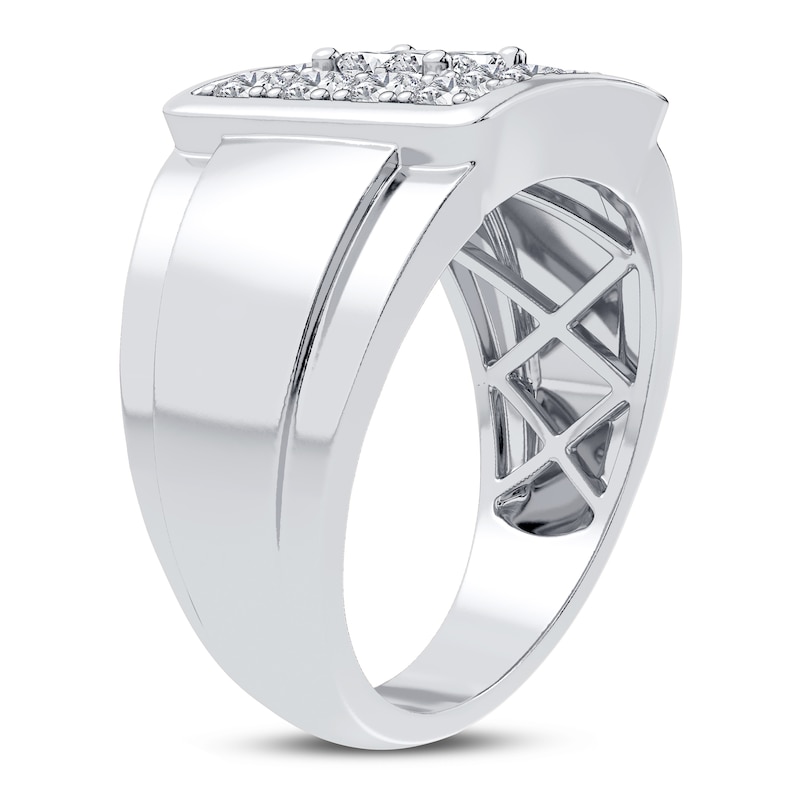 Men's Diamond Ring 1-1/2 ct tw Princess/Round 14K White Gold