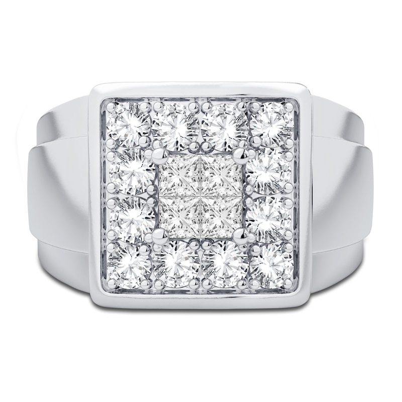 Main Image 3 of Men's Diamond Ring 1-1/2 ct tw Square-cut/Round 14K White Gold