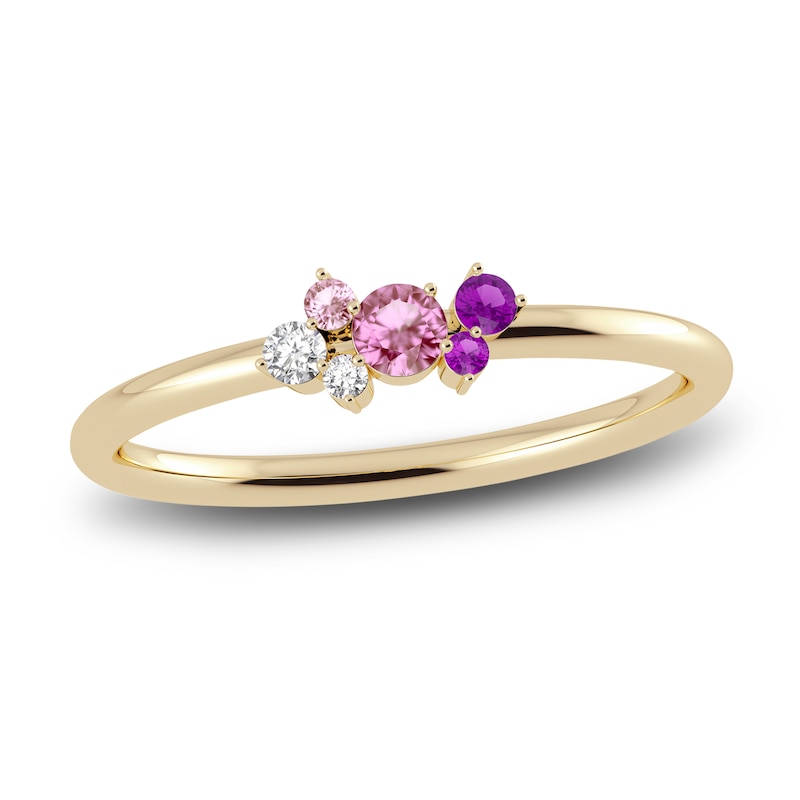 Main Image 1 of Juliette Maison Natural Pink Tourmaline, Amethyst. White Sapphire Constellation Ring 10K Yellow Gold