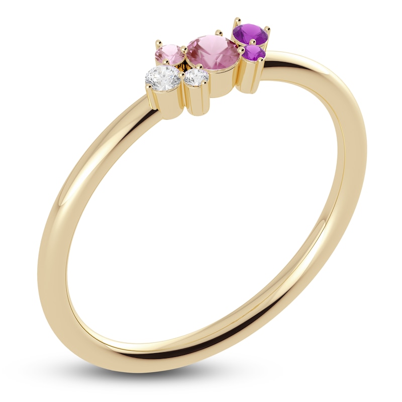 Main Image 2 of Juliette Maison Natural Pink Tourmaline, Amethyst. White Sapphire Constellation Ring 10K Yellow Gold