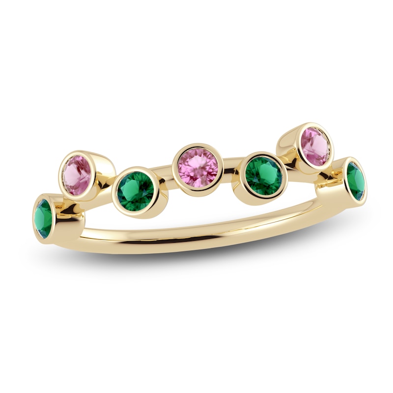 Main Image 1 of Juliette Maison Natural Pink Tourmaline & Natural Emerald Ring 10K Yellow Gold