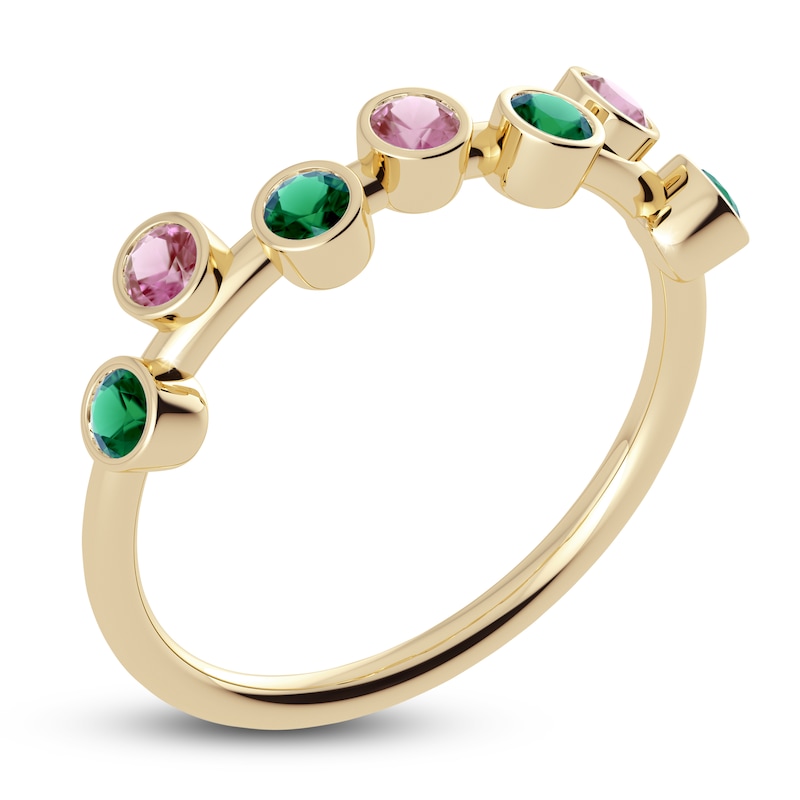 Main Image 2 of Juliette Maison Natural Pink Tourmaline & Natural Emerald Ring 10K Yellow Gold