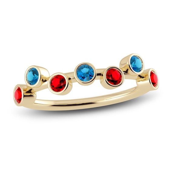 Juliette Maison Natural Blue Zircon & Natural Ruby Ring 10K Yellow Gold
