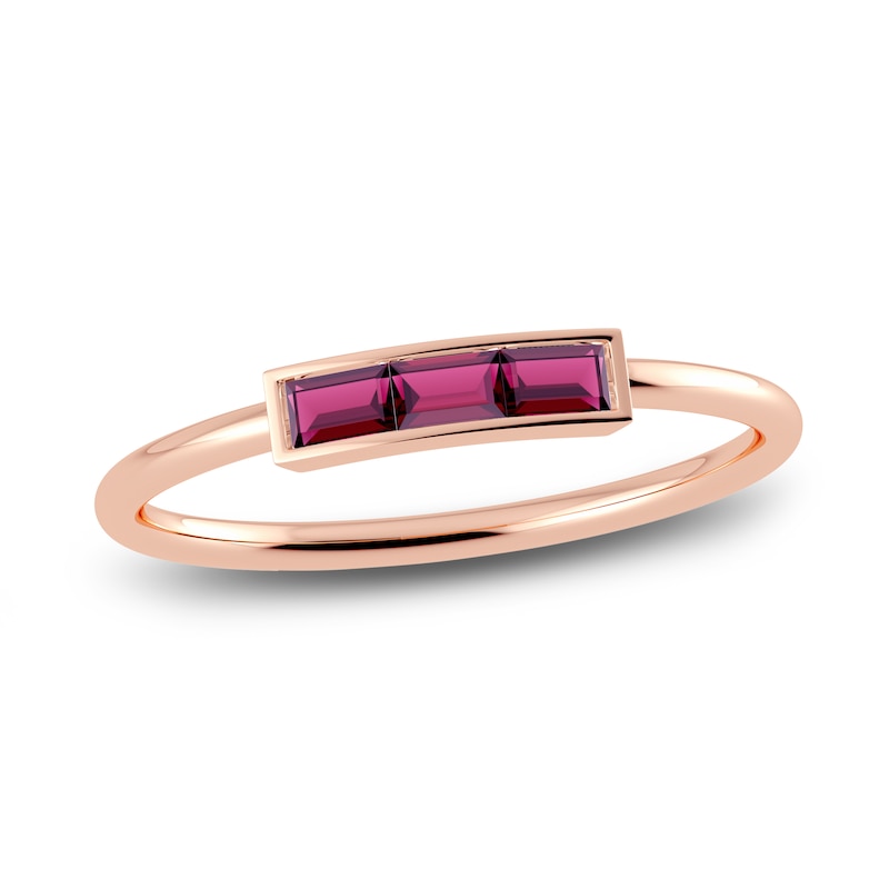 Main Image 1 of Juliette Maison Natural Rhodolite Garnet Baguette Bar Ring 10K Rose Gold