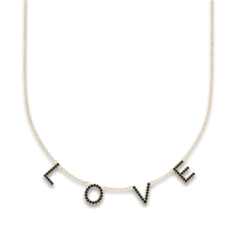 Main Image 1 of Juliette Maison Black Diamond Station Name Necklace 1-1/8 ct tw Round 10K Yellow Gold