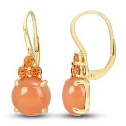 Natural Orange Moonstone & Natural Sapphire Earrings 14K Yellow Gold