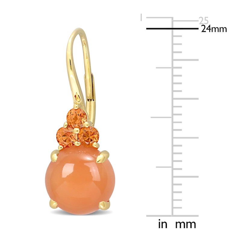 Main Image 2 of Natural Orange Moonstone & Natural Sapphire Earrings 14K Yellow Gold
