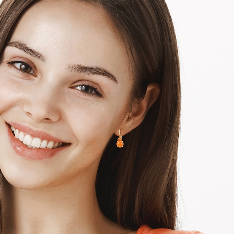 Main Image 4 of Natural Orange Moonstone & Natural Sapphire Earrings 14K Yellow Gold