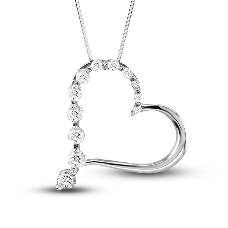 Main Image 1 of Diamond Heart Pendant Necklace 1/2 ct tw Round 14K White Gold 18"