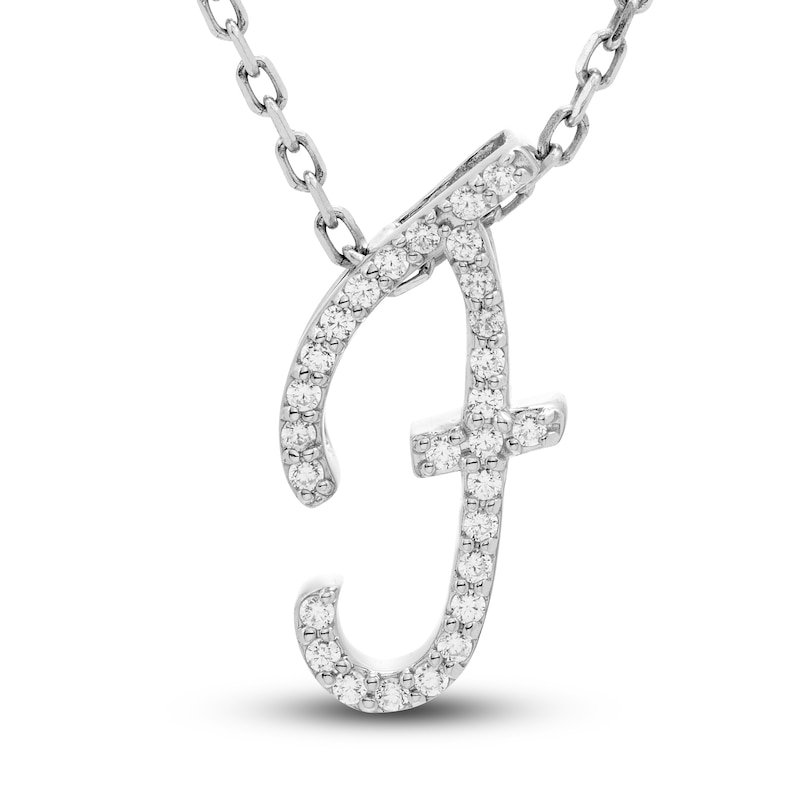 Main Image 1 of Diamond Initial F Pendant Necklace 1/10 ct tw Round 10K White Gold