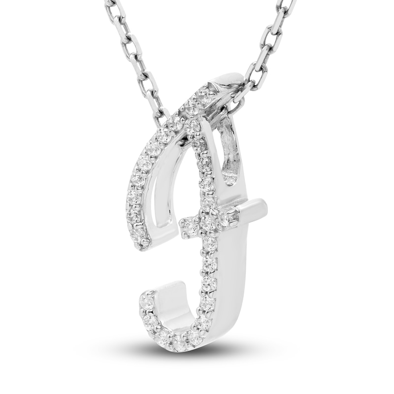 Main Image 2 of Diamond Initial F Pendant Necklace 1/10 ct tw Round 10K White Gold