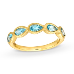 Kallati Natural Blue Topaz Ring 14K Yellow Gold