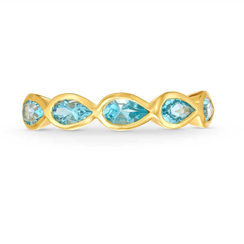 Kallati Pear-Shaped Natural Blue Topaz Ring 14K Yellow Gold