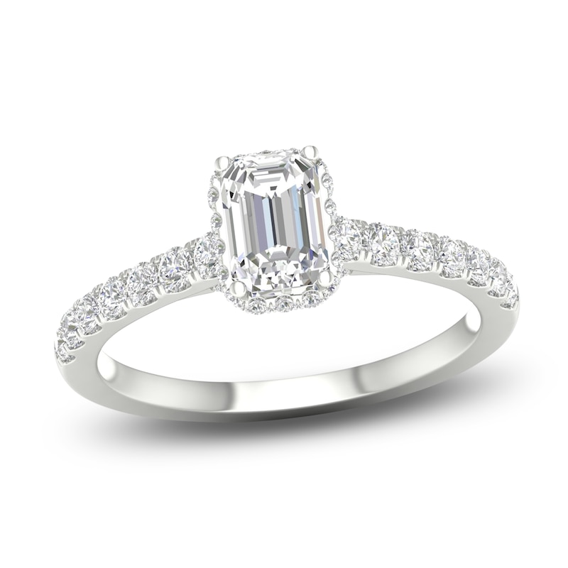 Main Image 1 of Diamond Engagement Ring 1-1/2 ct tw Emerald/Round 14K White Gold