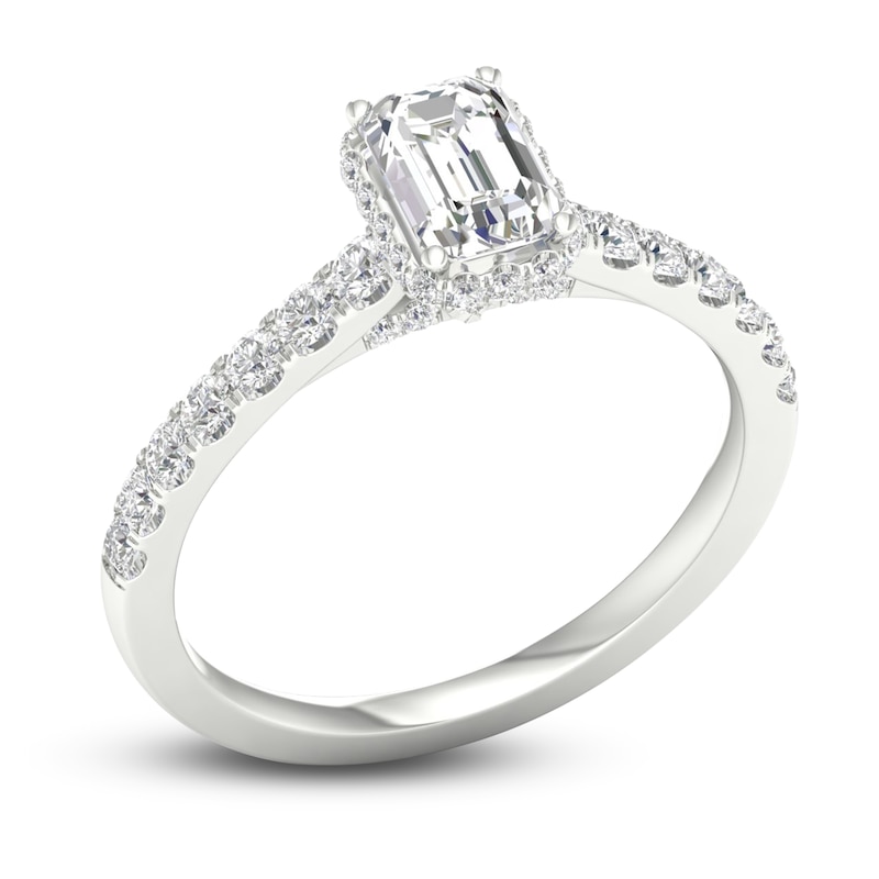 Main Image 2 of Diamond Engagement Ring 1-1/2 ct tw Emerald/Round 14K White Gold