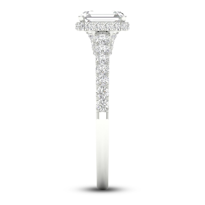 Main Image 3 of Diamond Engagement Ring 1-1/2 ct tw Emerald/Round 14K White Gold