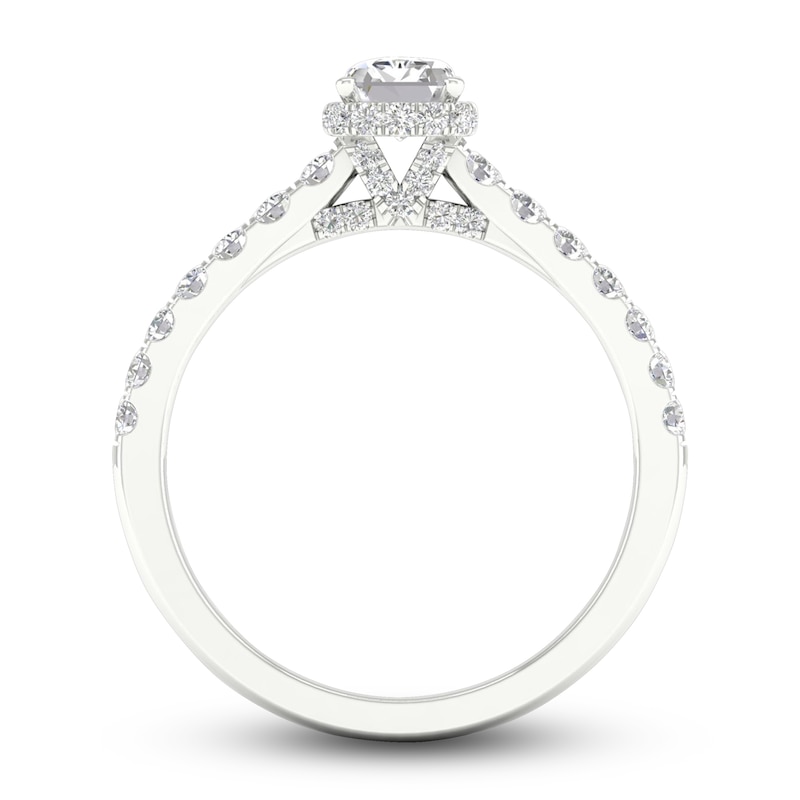 Main Image 4 of Diamond Engagement Ring 1-1/2 ct tw Emerald/Round 14K White Gold