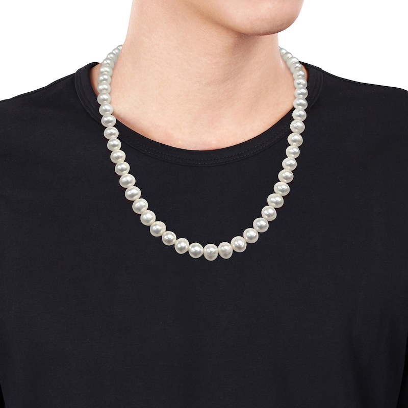 Main Image 4 of Men's Freshwater Cultured Pearl Necklace Sterling Silver 20"