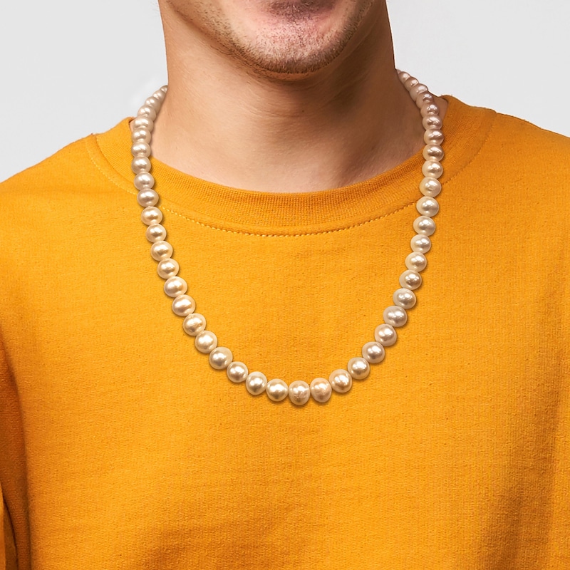 Main Image 5 of Men's Freshwater Cultured Pearl Necklace Sterling Silver 20"