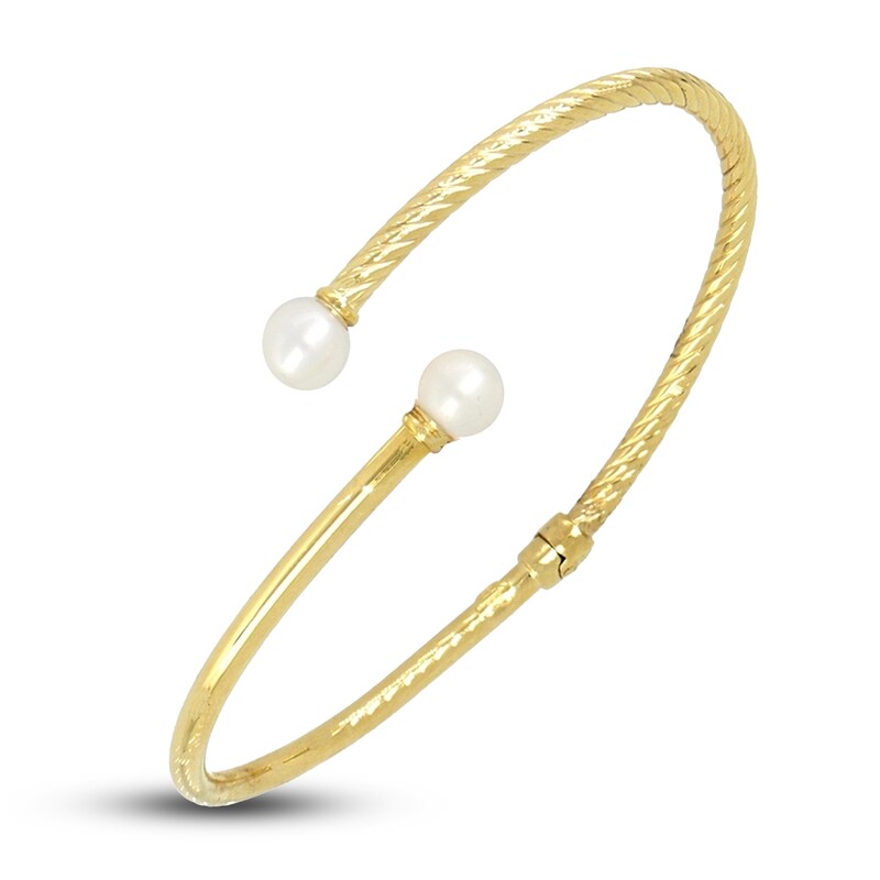 Freshwater Cultured Pearl Bangle Bracelet 14K Yellow Gold