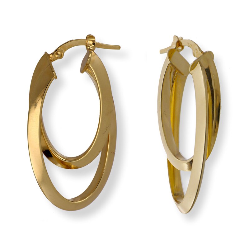 Main Image 2 of Italia D'Oro High-Polish Knife Edge Double Oval Earrings 14K Yellow Gold