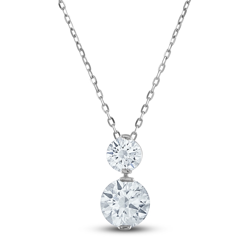 Main Image 1 of Lab-Grown Diamond 2-Stone Necklace 1 ct tw Round 14K White Gold