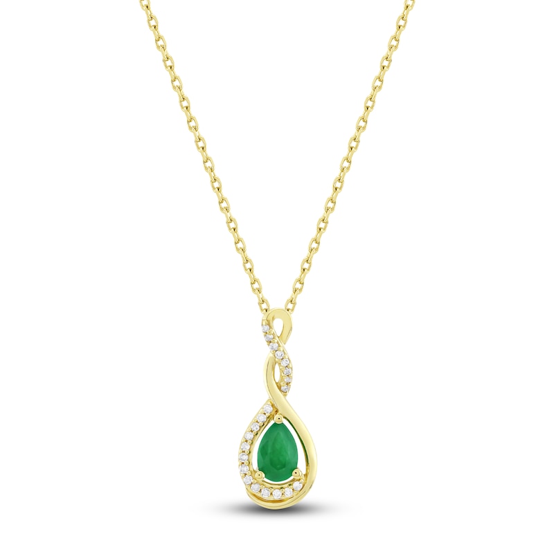 Natural Emerald Necklace 1/15 ct tw Diamonds 14K Yellow Gold 18"