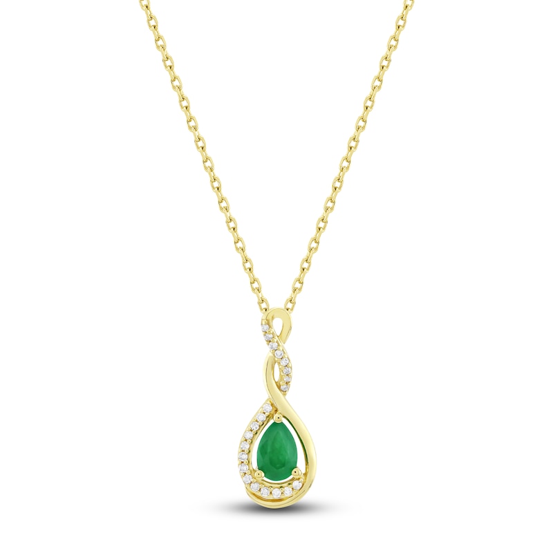 Main Image 1 of Natural Emerald Necklace 1/15 ct tw Diamonds 14K Yellow Gold 18"