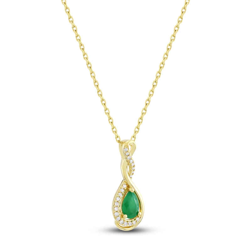 Natural Emerald Necklace 1/15 ct tw Diamonds 14K Yellow Gold 18"