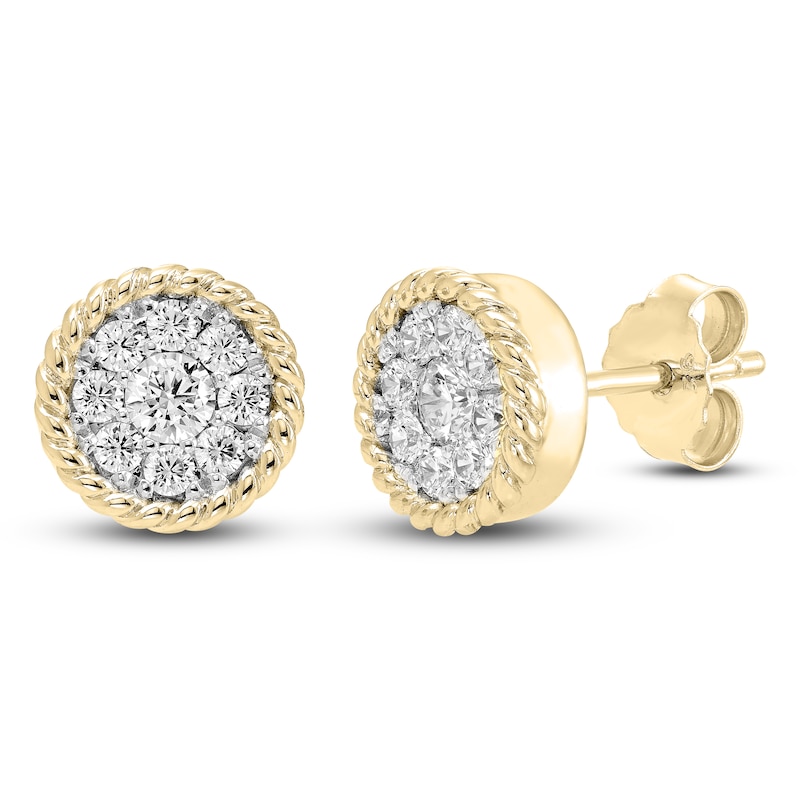 Main Image 1 of Diamond Rope Stud Earrings 1/2 ct tw Round 14K Yellow Gold