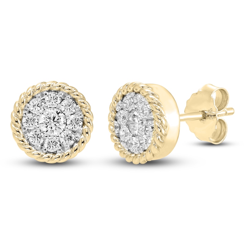 Diamond Rope Stud Earrings 1/2 ct tw Round 14K Yellow Gold