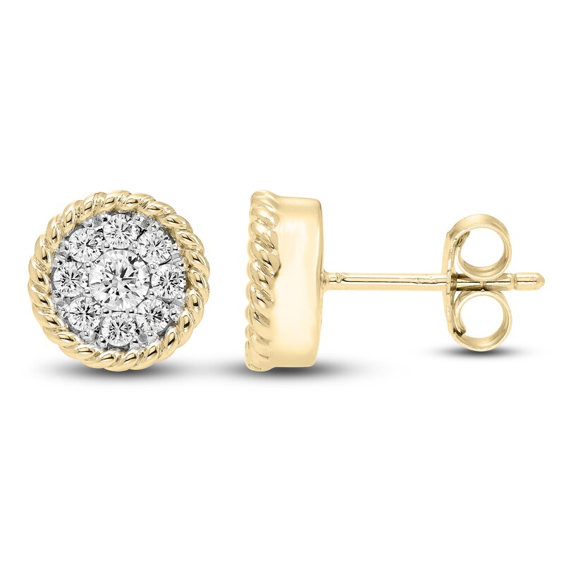 Main Image 2 of Diamond Rope Stud Earrings 1/2 ct tw Round 14K Yellow Gold
