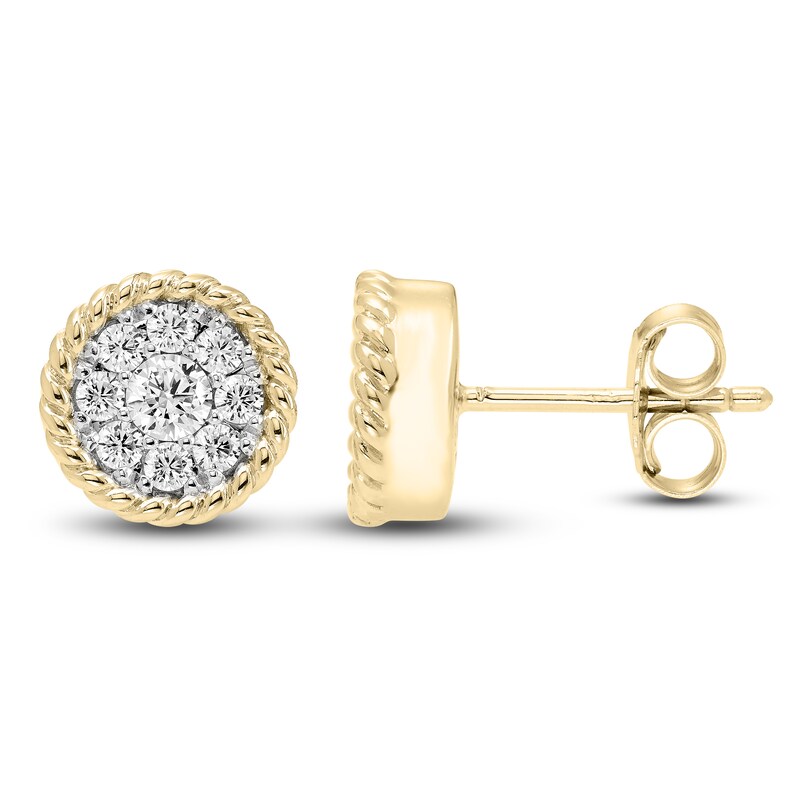 Diamond Rope Stud Earrings 1/2 ct tw Round 14K Yellow Gold