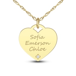Personalized High-Polish Heart Pendant Diamond Accent Necklace 14K Yellow Gold 18&quot;