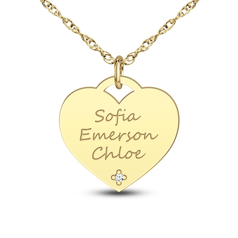Personalized High-Polish Heart Pendant Diamond Accent Necklace 14K Yellow Gold 18"