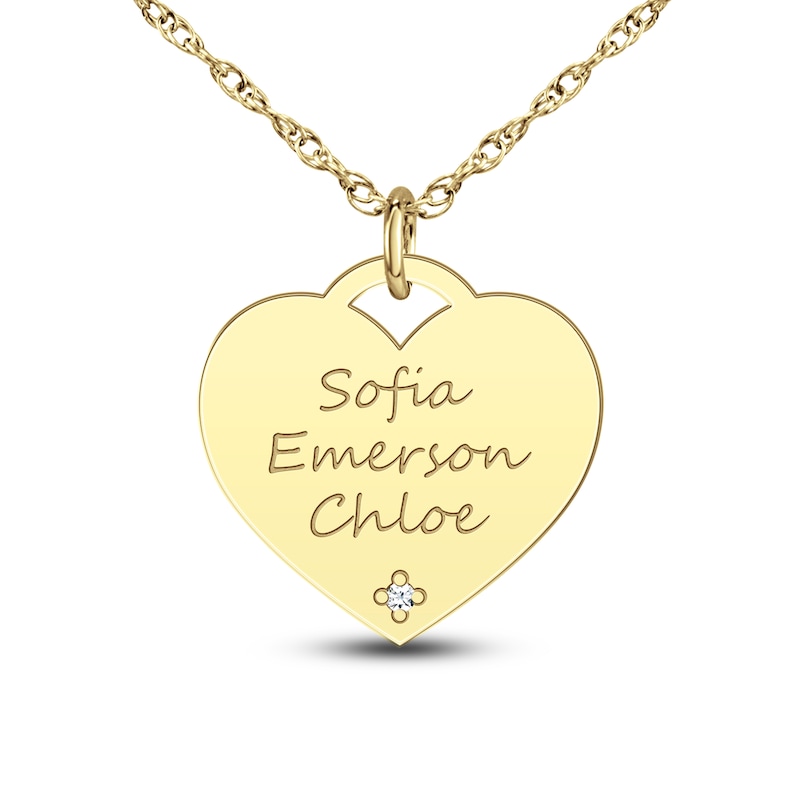 Main Image 1 of Personalized High-Polish Heart Pendant Diamond Accent Necklace 14K Yellow Gold 18"