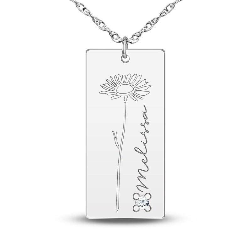 Main Image 1 of Personalized High-Polish Flower Pendant Necklace Diamond Accent 14K White Gold 18"