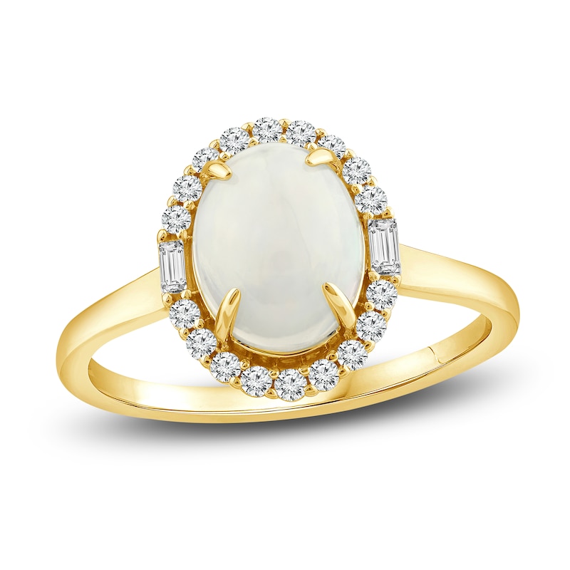 Natural Opal Ring 1/5 ct tw Diamonds 14K Yellow Gold