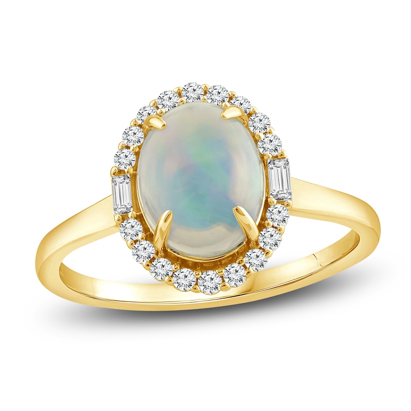 Main Image 1 of Natural Opal Ring 1/5 ct tw Diamonds 14K Yellow Gold